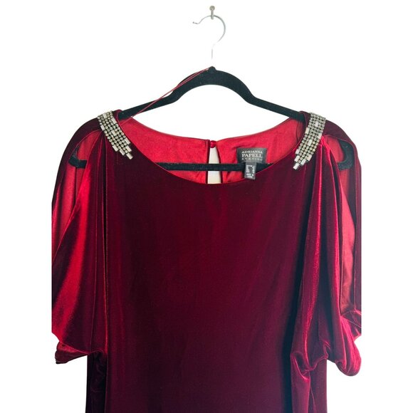 Adrianna Papell 8 Evening Dress Burgundy Wine Velvet With Rhinestones - Picture 5 of 14